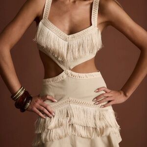 12th Tribe Cream Fringe Mini Dress